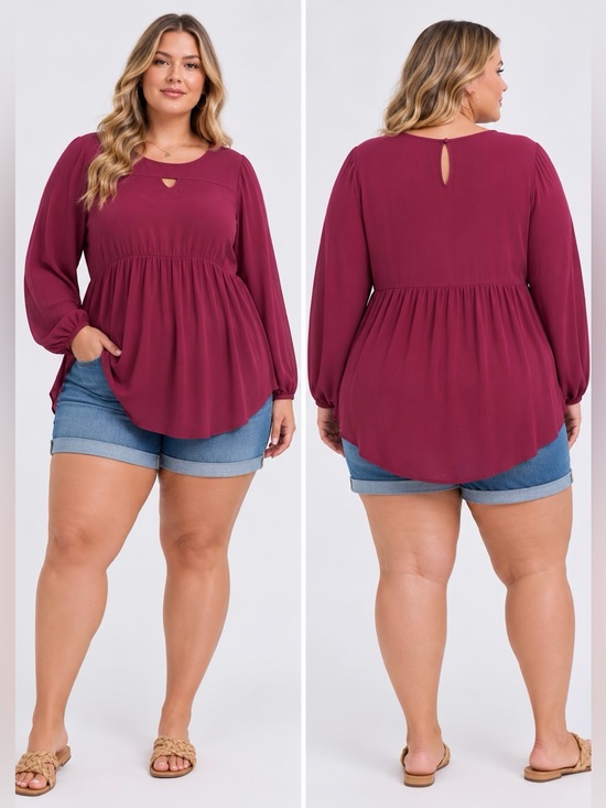 torrid Tops - TORRID RED WINE GAUZE BABYDOLL TUNIC TOP